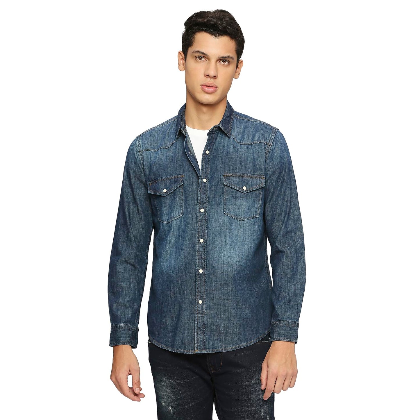 Blue Flap Pockets Denim Full Sleeved Shirt