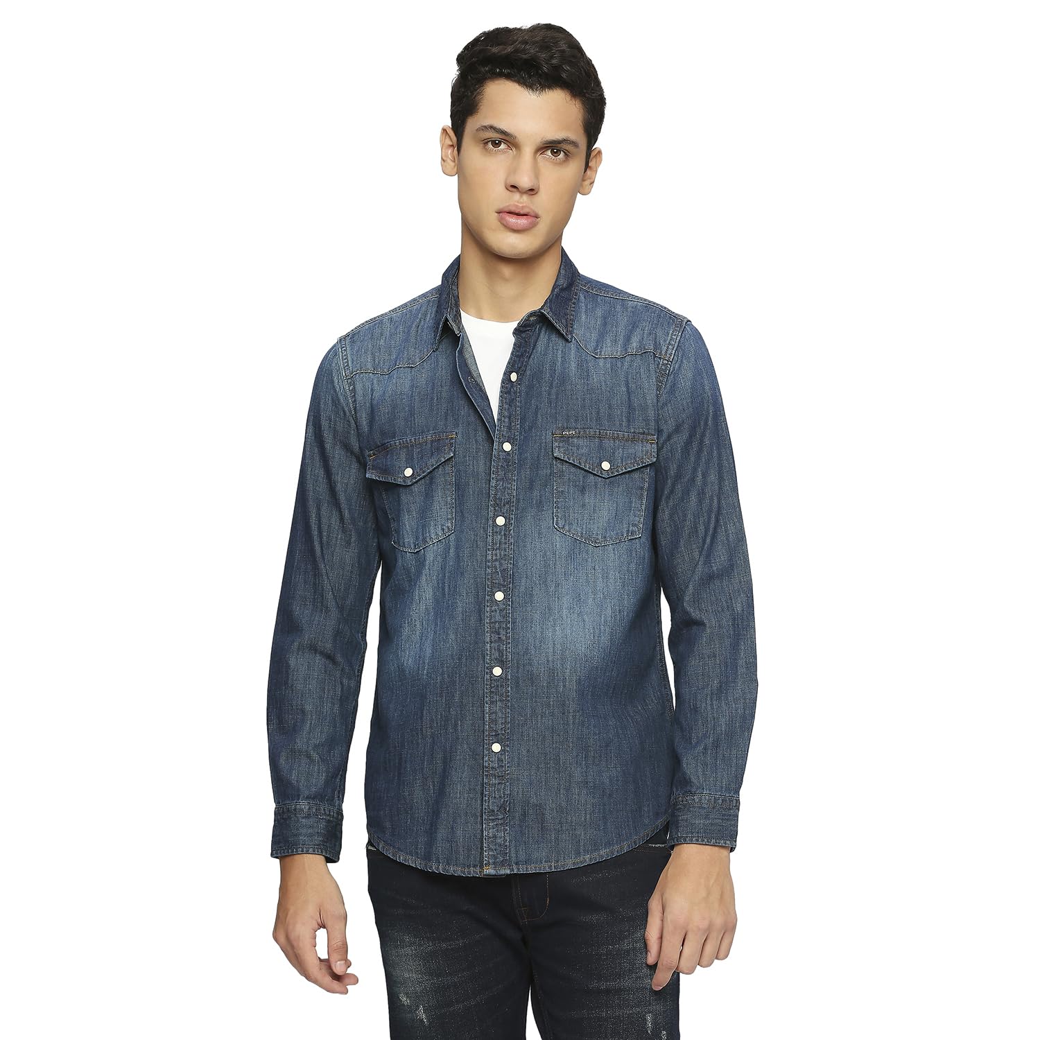 Blue Flap Pockets Denim Full Sleeved Shirt