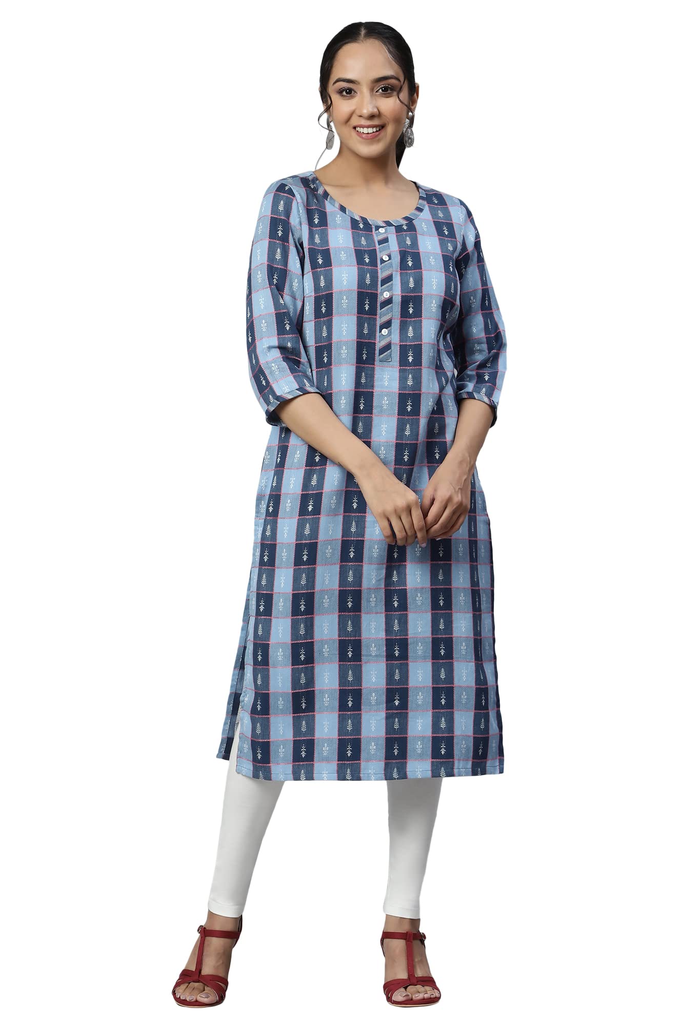 Aurelia Women Poseidon Dobby Geometric Yarn Dyed Straight Kurta_22Aua13341-702540_Xxl