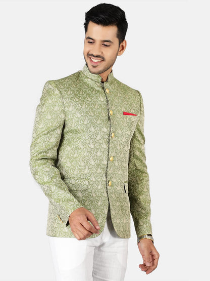 WINTAGE Mens Banarasi Rayon Cotton Green Bandhgala: 42/ L
