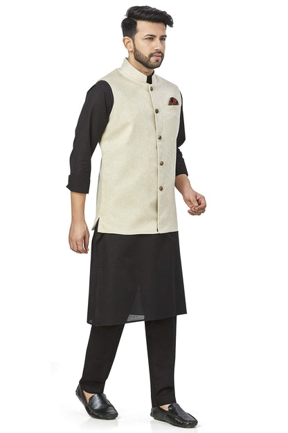 baaamboos 100% Cotton Blend Stylish Trendy Solid Pattern Sleeveless Comfortable Mens only Nehru Jacket for Regular Use Ethnic W