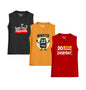 Kyda Kids 100% Cotton Bio Washed Premium Printed Boys Sleeveless Loose Fit Tshirt - Antibacterial Boys Vest - Pack Of 3