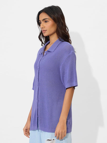 The Souled Store Lavender Women and Girls Long Sleeve Collared Neck Button Down Boyfriend Shirts Womens Boyfriend Shirts Casual