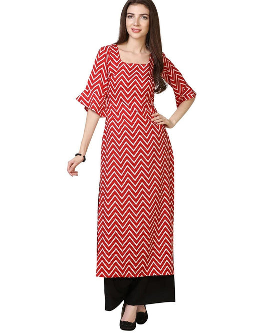 Gosriki WomenS Creap Straight Kurta(Zigzag Red_Xxl-Go_Red_Xx-Large)