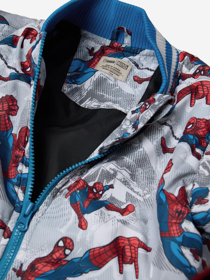 The Souled Store Official Spider-Man: Web-Slinger Men and Boys Long Sleeve Button Front Multicolor Graphic Printed Varsity Jacke