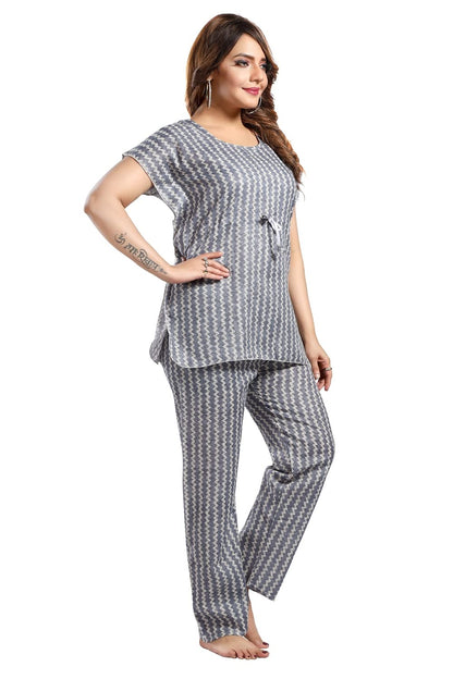 Fabme WomenS Cotton Printed Kaftan And Pyjama Set - Blue_Cream