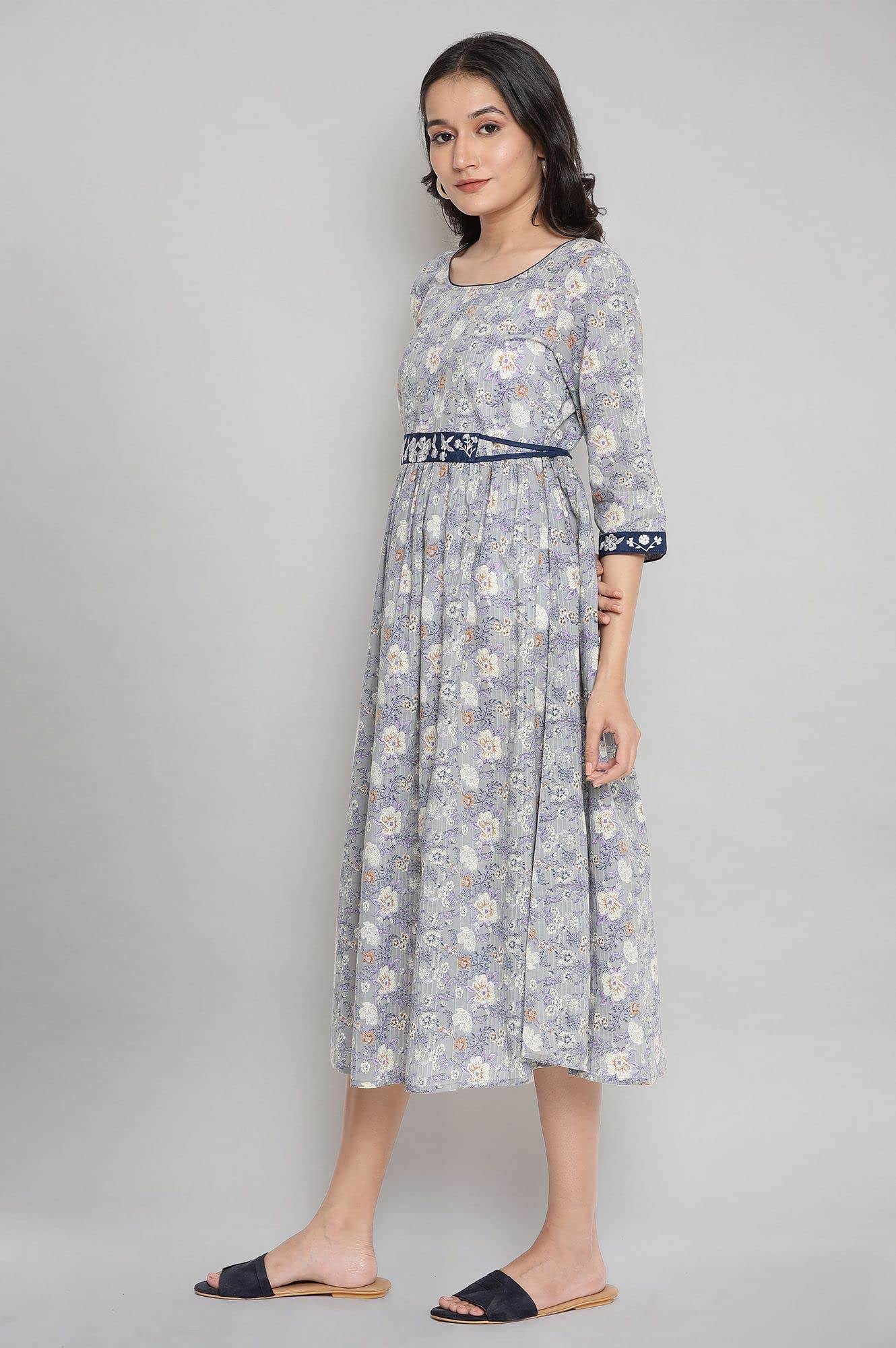 Aurelia WomenS Stonewash Grey Cotton Gathered Dress