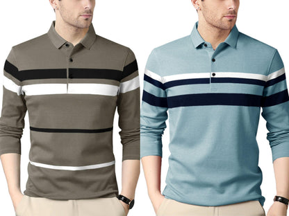 Noble Monk MenS (Combo Pack Of 2) -Regular Fit Polo T Shirt |Full Sleeves T-Shirt