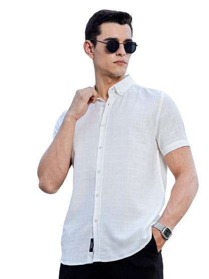 Thomas Scott Mens | Self Designed | Short Sleeves | Solid | Button Down Collar | Slim Fit | Polyster Blend | Shirt | (TS1717_Wh