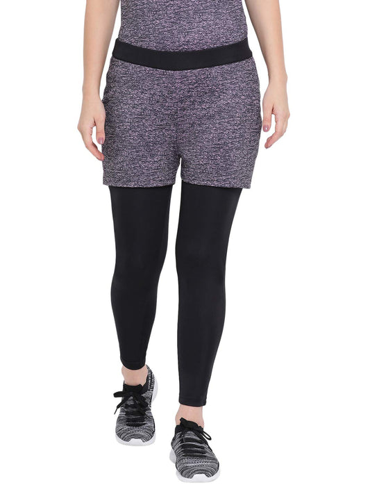 Clovia Womens Black Gym/Sports Activewear Tights with Overlapping Shorts (AB0013P13_Black_M)