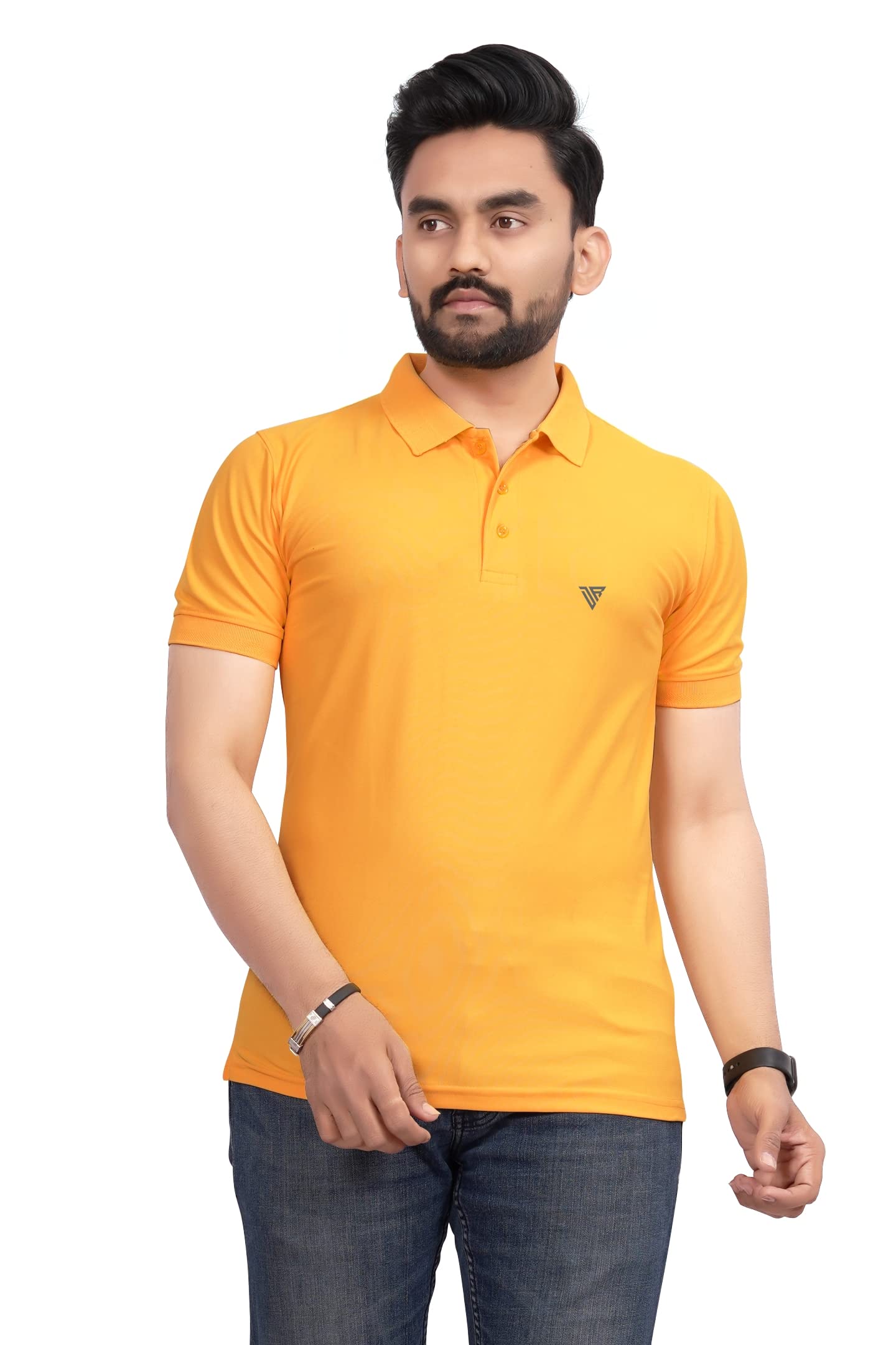 More & More MenS Solid Regular Fit Polo Yellow
