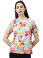 Juneberry Multicolour Cotton Round-Neck T-Shirt With Tropical Print For Women