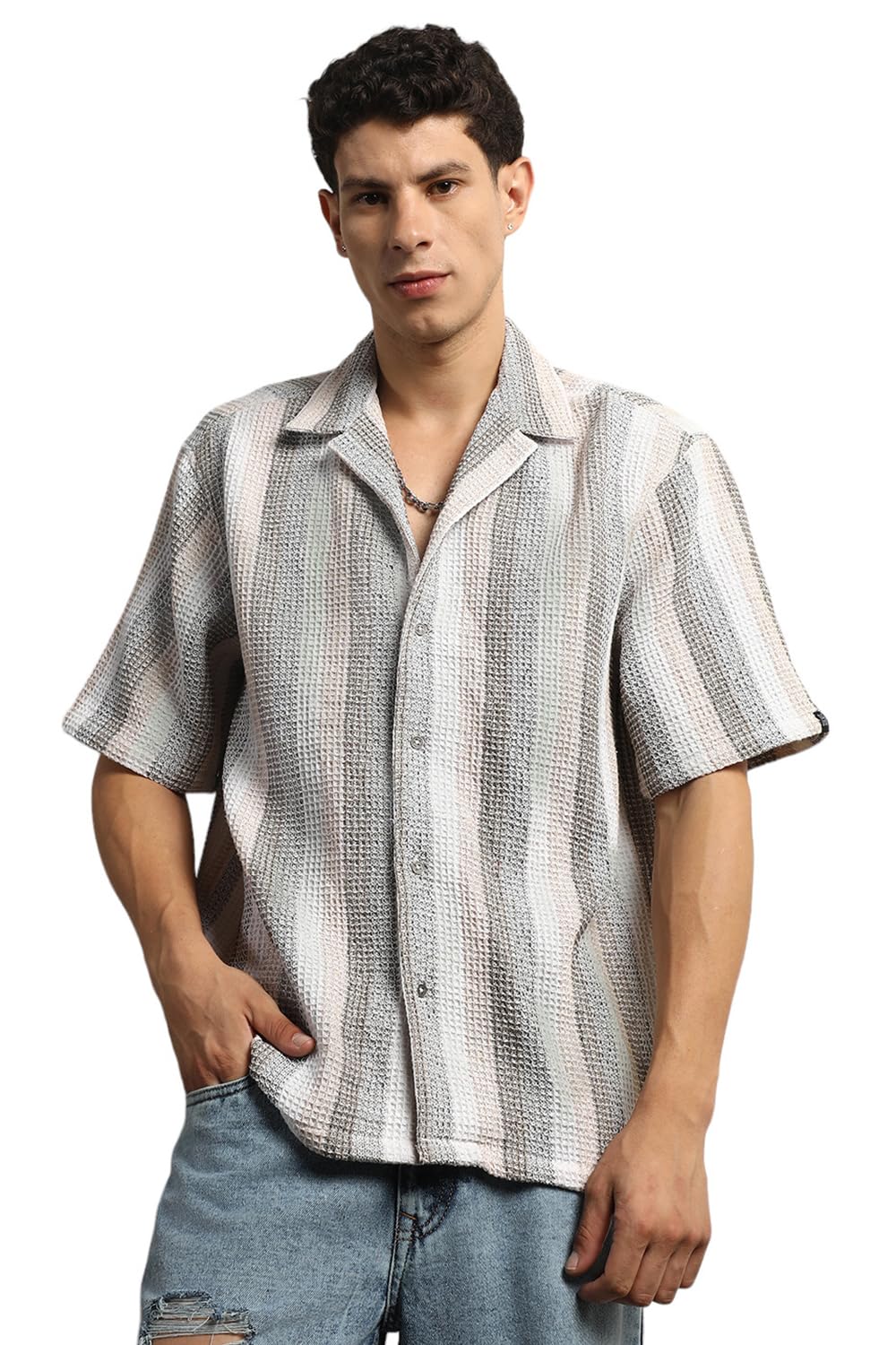 Hubberholme Men Summer Cotton Spread Collar Short Sleeves Oversized Casual Shirt 28 Green