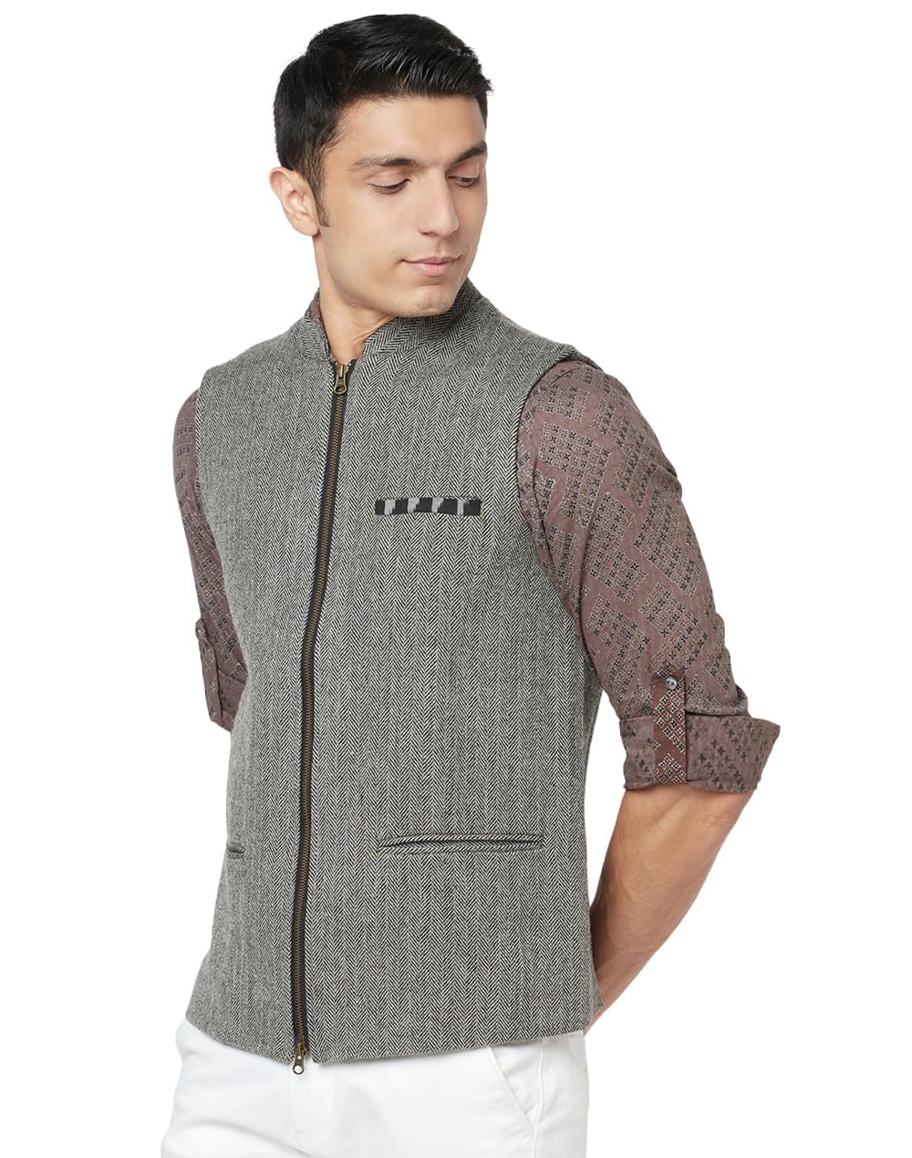 Fabindia Men Tweed Zipper Jacket Wool_XS