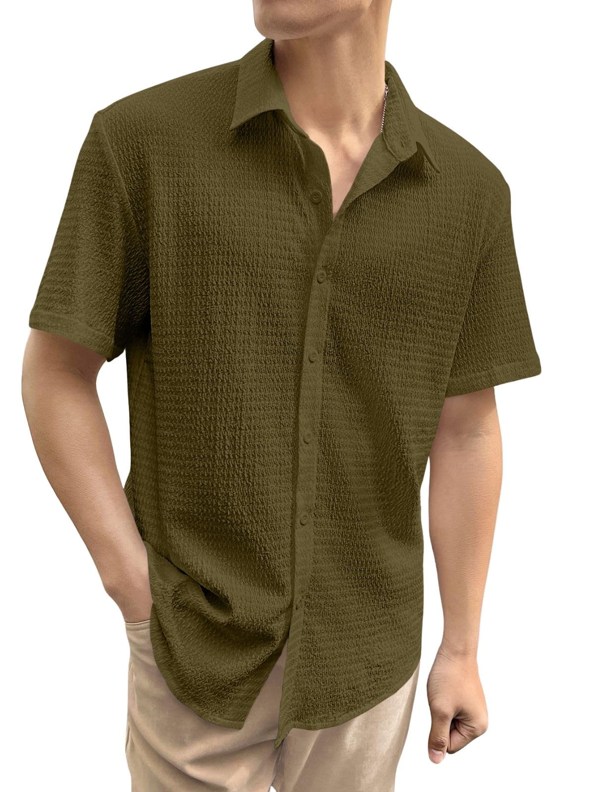 Greciilooks For Casual Stylish Polycotton Regular Formal Shirt Olive Green