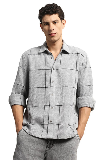 Hubberholme Men Summer Cotton Spread Collar Long Sleeves Oversized Casual Shirt 38 Grey
