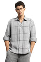 Hubberholme Men Summer Cotton Spread Collar Long Sleeves Oversized Casual Shirt 38 Grey