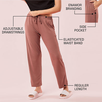 Enamor E404 Womens Home Pant - Relaxed Fit, Mid Rise, Regular Length, Straight Leg