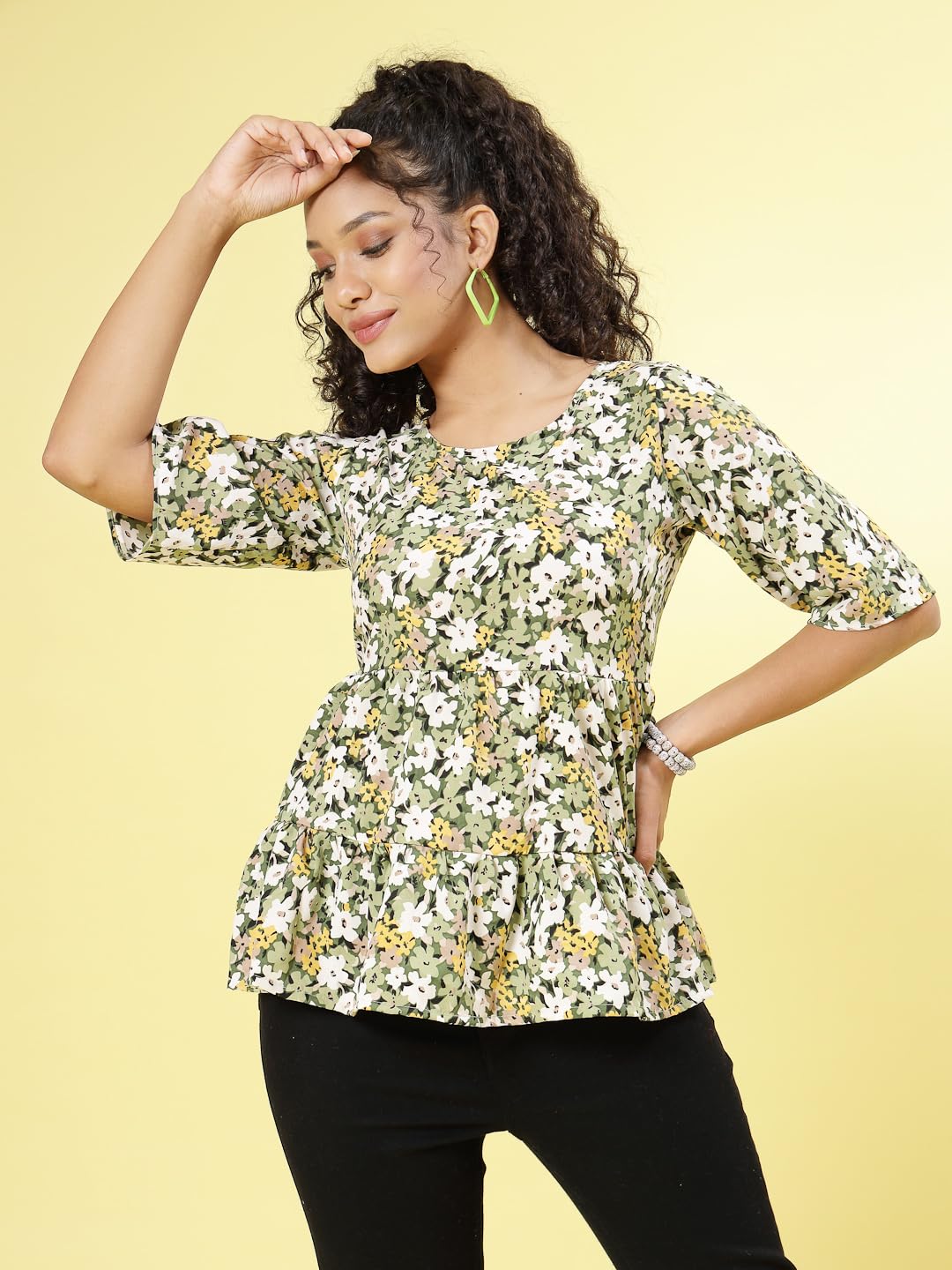 OOMPH! Peplum Tops for Women, Green - mt800