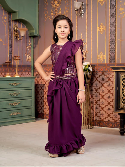 Aarika Girls Ethnic Wear Purple Colour Sequin Embroidery Georgette Lehenga Choli Set With Attached Dupatta-4-9 Years (Lch-Shm-50