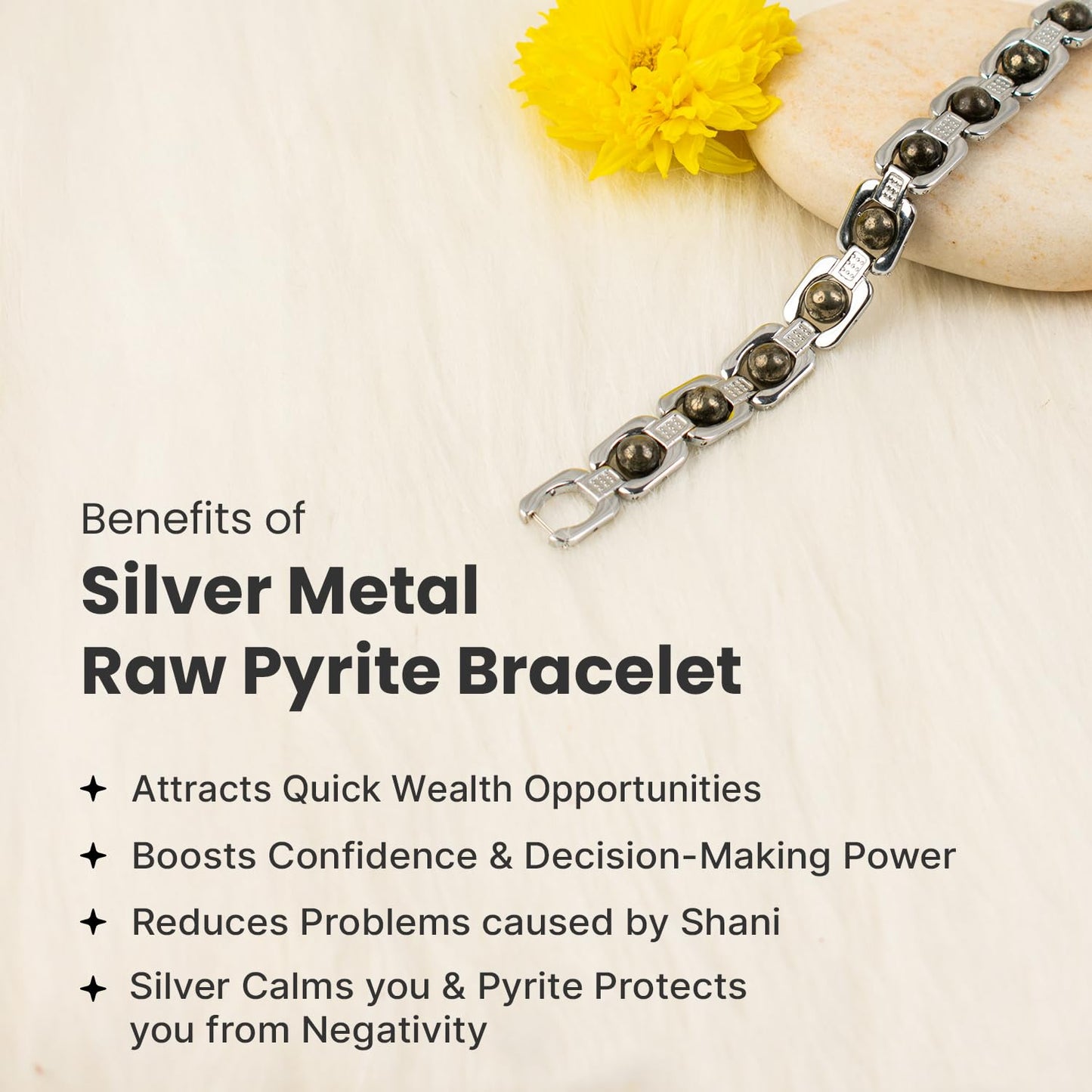 Astrotalk Metal Raw Pyrite Bracelet (Silver) | Attracts Money and Boosts Confidence | Astrology Bracelet for Man and Women | Beautifully Crafted with Healing Crystals | Gift for Man & Woman