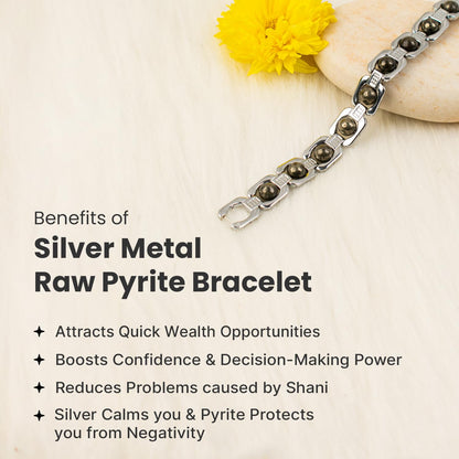 Astrotalk Metal Raw Pyrite Bracelet (Silver) | Attracts Money and Boosts Confidence | Astrology Bracelet for Man and Women | Beautifully Crafted with Healing Crystals | Gift for Man & Woman