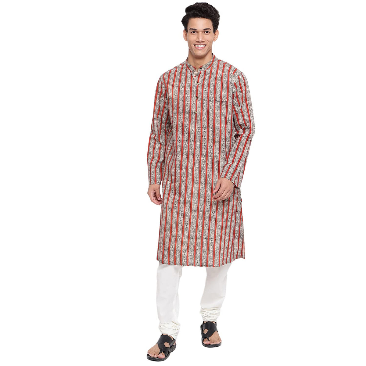 Fabindia Men Comfort Fit Long Kurta Cotton_Xs Multicolour