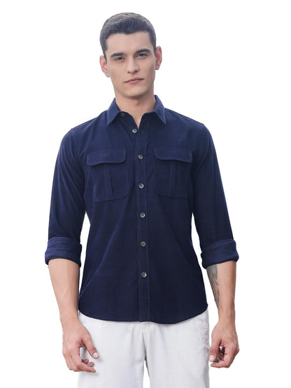 Thomas Scott Mens | Premium | Slim Fit | Long Sleeves | Spread Collar | Double Pocket | 100% Cotton | Corduroy | Casual | Shirt