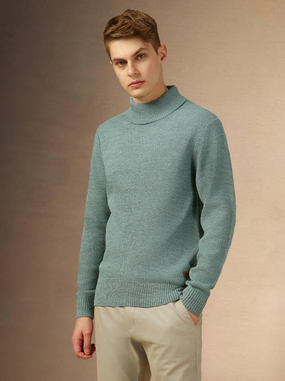 Dennis Lingo Men Purple Solid Slim Fit Full Sleeve Turtle Neck Pullover Sweater