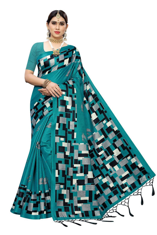 Gosriki WomenS Rama Color Khadi Jahlar Saree With Blouse Piece