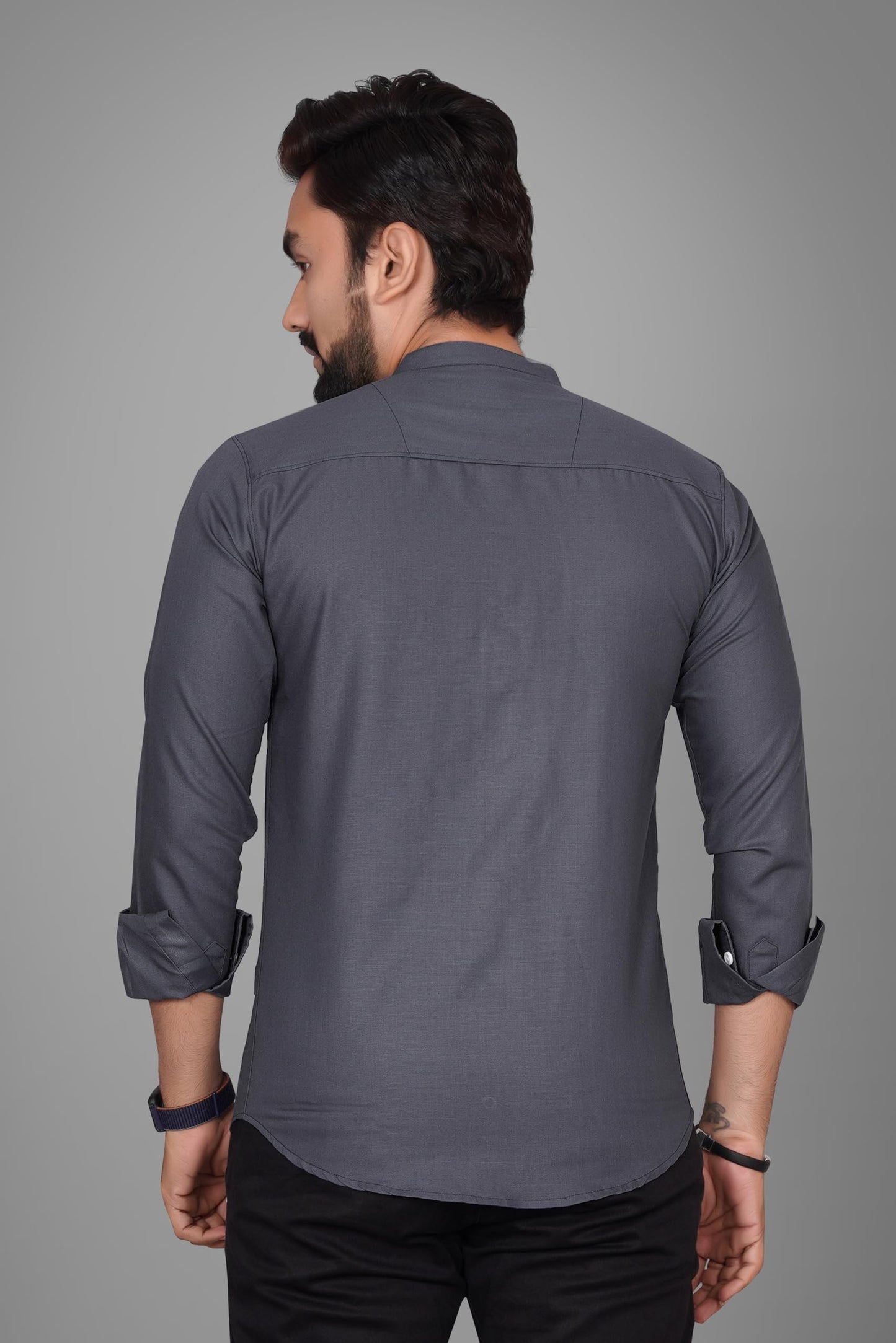 Besix MenS Cotton Solid Shirt With Mandarin Collared Full Sleeve Button Closure Curved Hem Straight Length And One Pocket | Mdr