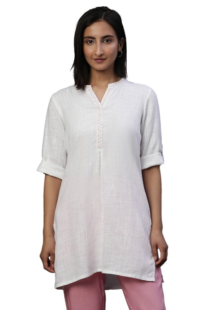 Aurelia WomenS Rayon Solid Regular Kurti (24Fea30427_White