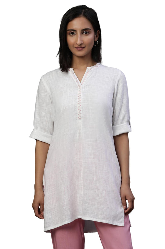 Aurelia WomenS Rayon Solid Regular Kurti (24Fea30427_White