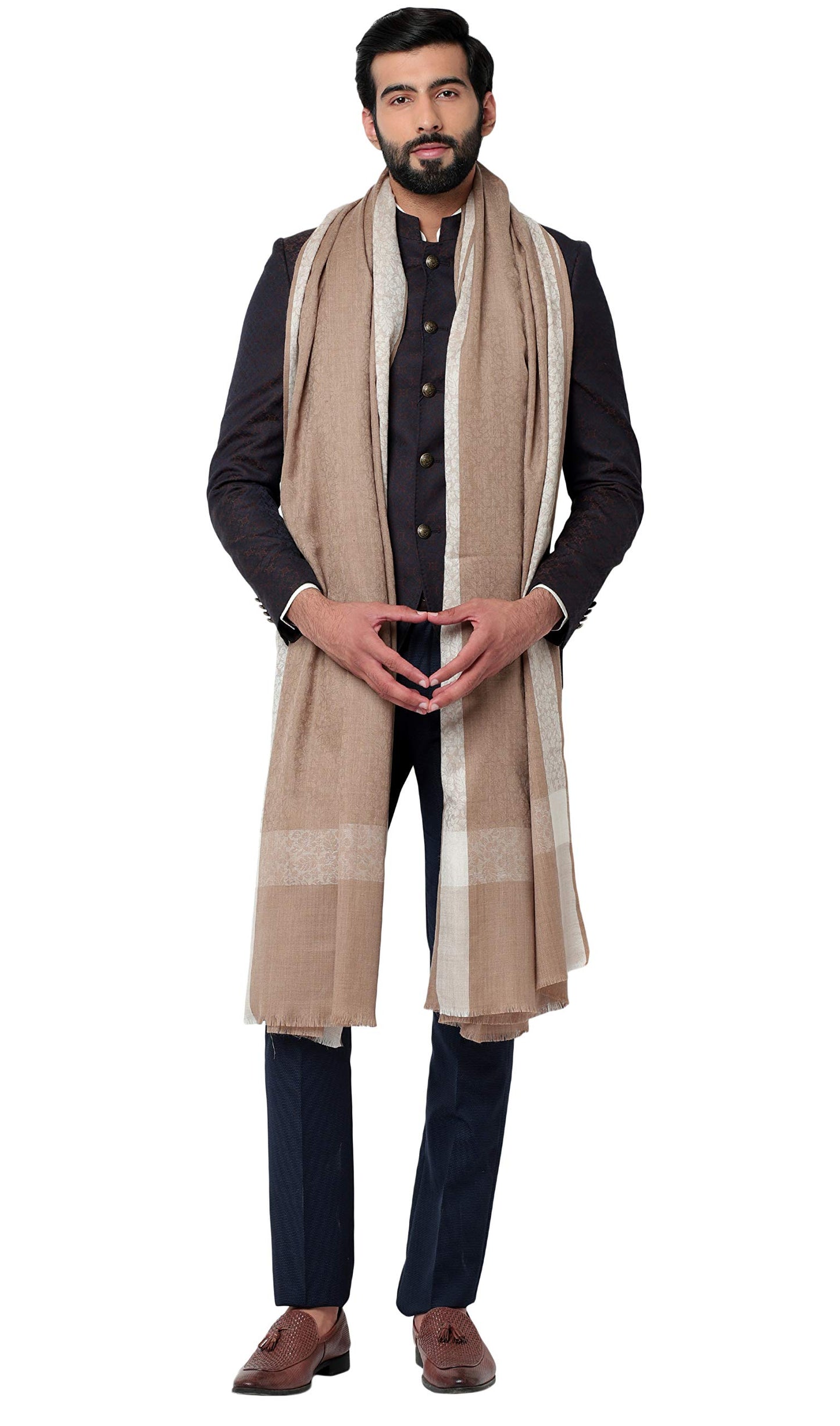 Weavers Villa MenS Woven Border Pure Wool Lohi/Woollen Shawl, 125Cm X 250Cm
