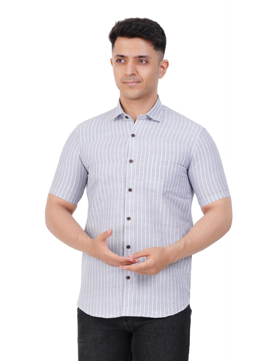 Mens Striped Regular fit Cotton Casual Shirt Grey