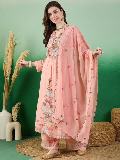 Fashion Basket WomenS Green Georgette Kurta Set With Dupatta