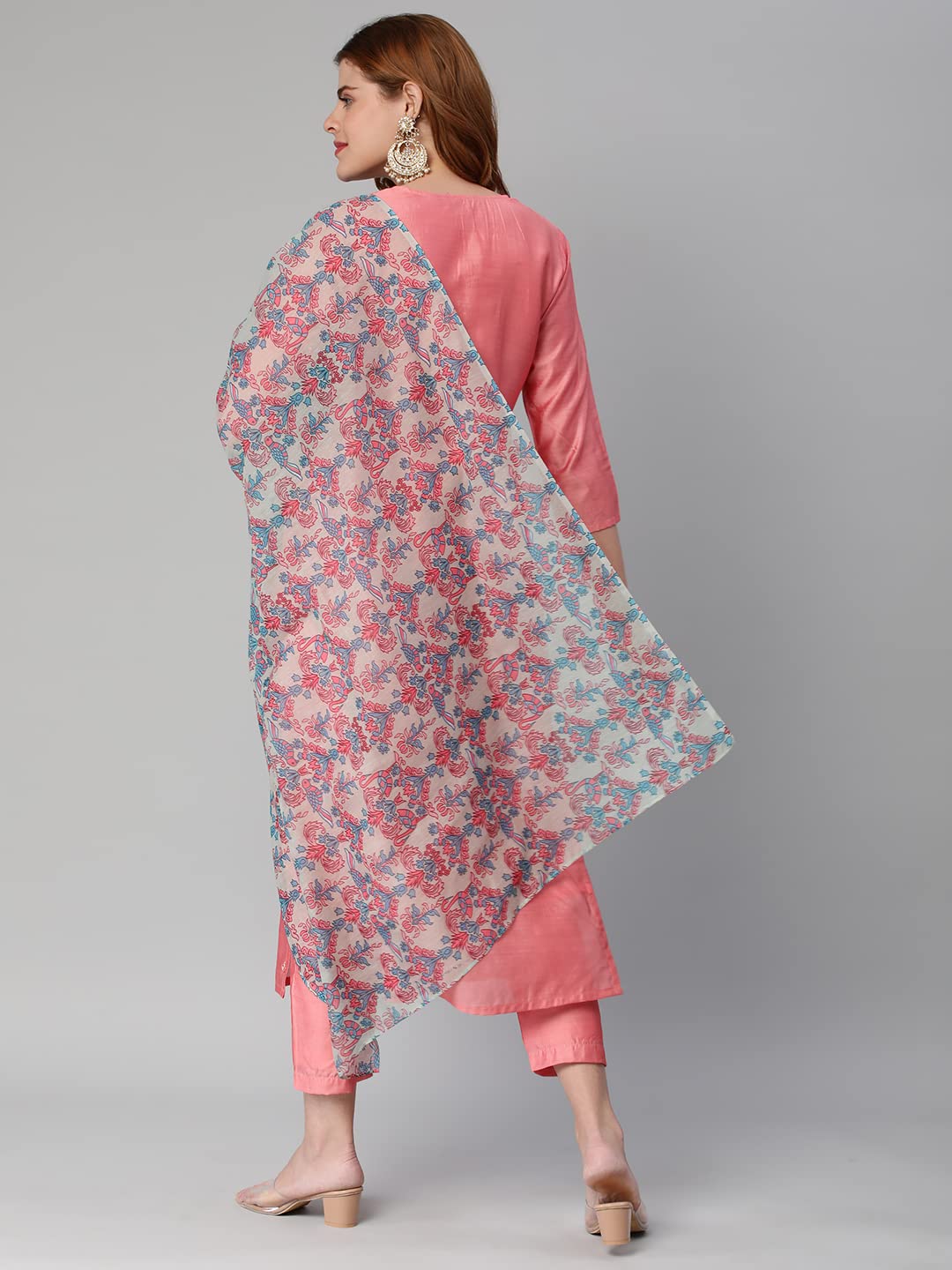 ANNI DESIGNER Women's Chanderi Cotton Traditional Straight Embroidered Kurta and Pant with Dupatta Set (Salaya Peach)