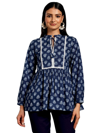 Libas WomenS Yoke Design A-Line Kurtis (26574_Blue