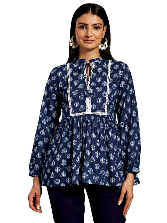 Libas WomenS Yoke Design A-Line Kurtis (26574_Blue