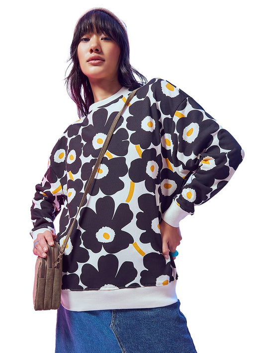 Bewakoof Heavy Duty 1.0 Womens AOP Oversized Fit Full Sleeve Round Neck Fleece Plus Size Sweatshirt