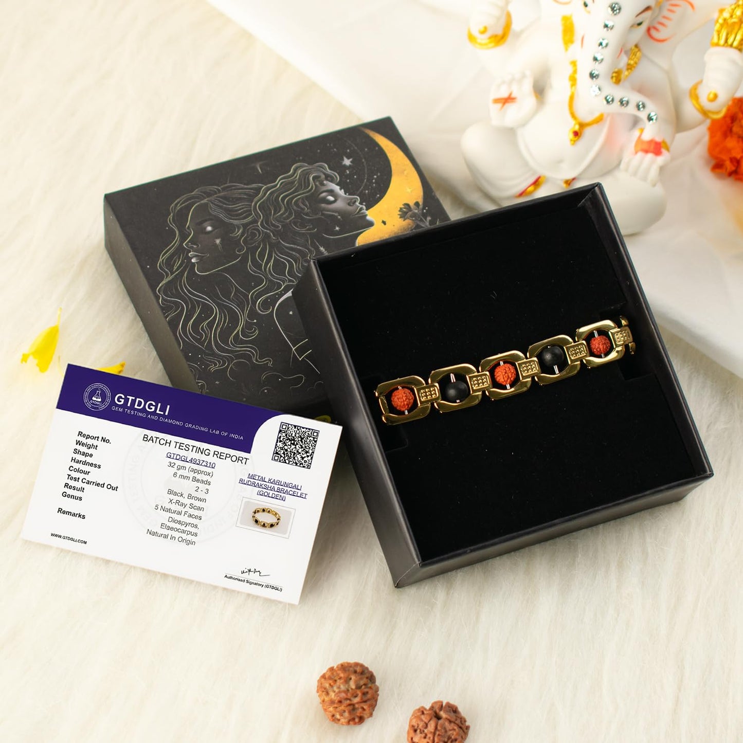 Astrotalk Metal Rudraksha & Karungali Bracelet (Gold) | Spiritual Protection & Mental Peace Energy | Ebony Wood & 5 Mukhi Rudraksha Healing Bracelet for Man & Women | Gift for Man & Woman