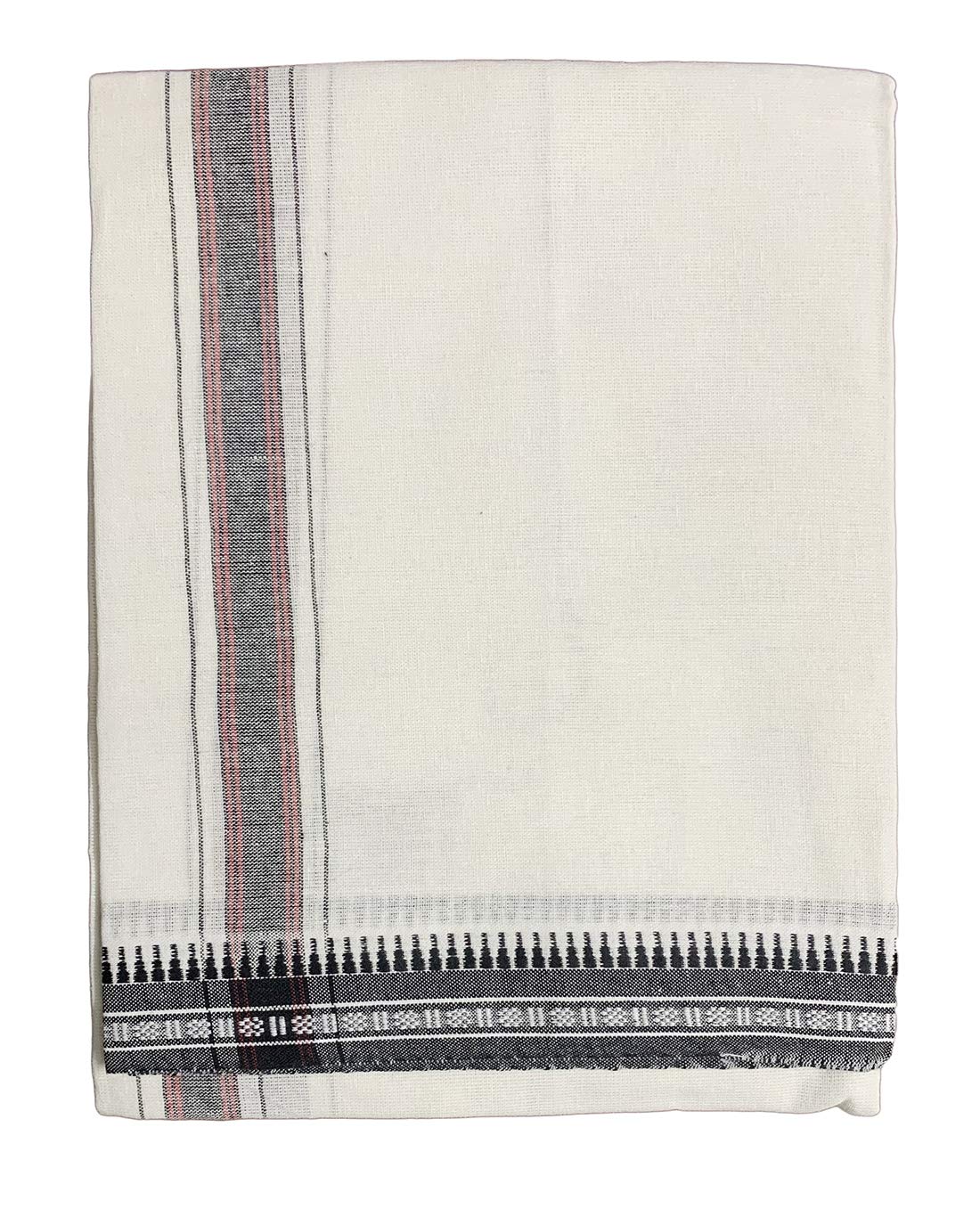 PRAKASAM COTTON Mens Single (1.28 X 2.00 mtrs) Colour Thalapathi Border Dhoti/Fine quality Single Dhoti (White)