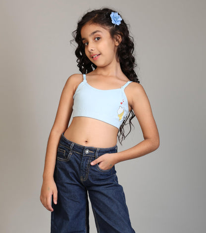 Kyda Kids Girls Antibacterial Cotton Printed Non Padded, Beginners Bra For Girls (Pack Of 3)