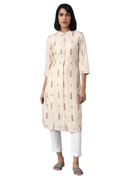 W for Woman Rayon Women Mandarin Neck Printed Shirt Straight Kurta
