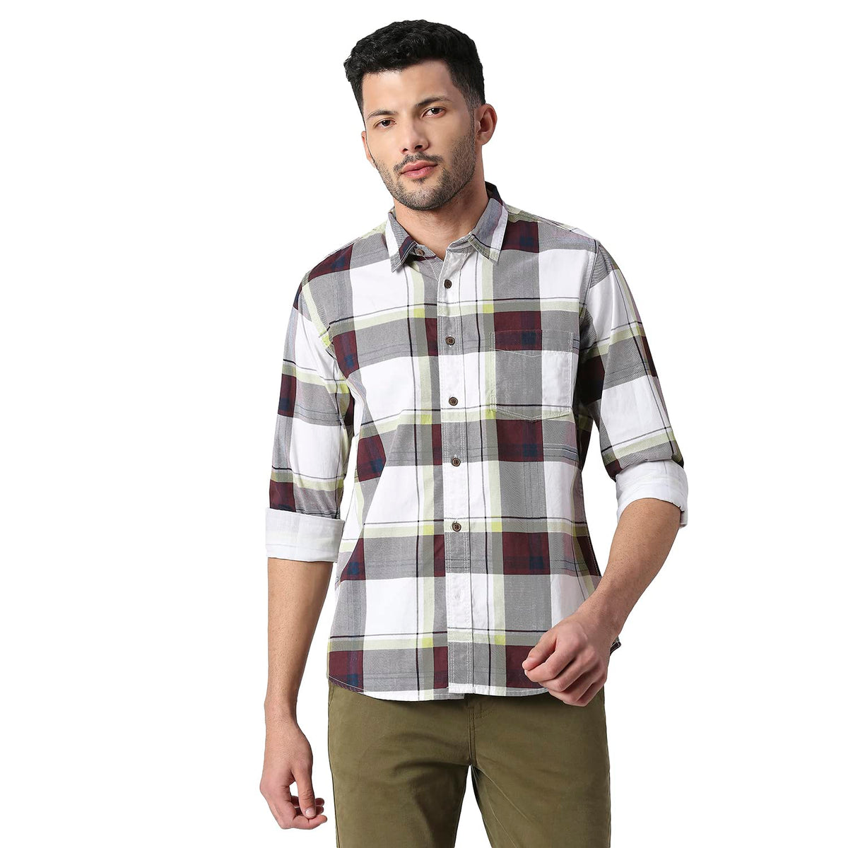 Pepe Jeans MenS Checkered Regular Fit Shirt (Pm308079803M_Off White