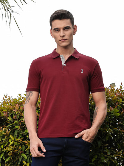 Thomas Scott Mens | Knitted | Cotton Polyester Blend | Ribbed Short Sleeve | Polo Collar | Button | Tshirt for Men (CCMPT04_Bur