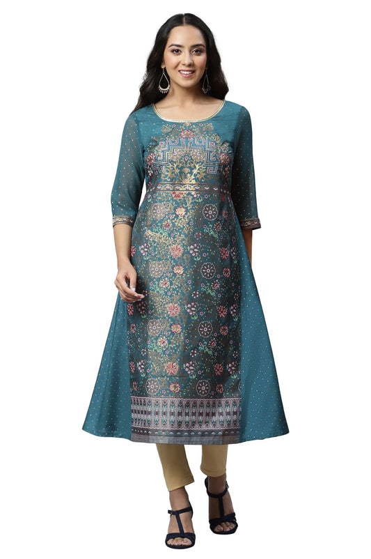 Aurelia Women Shaded Spruce Floral Printed A-Line Kurta