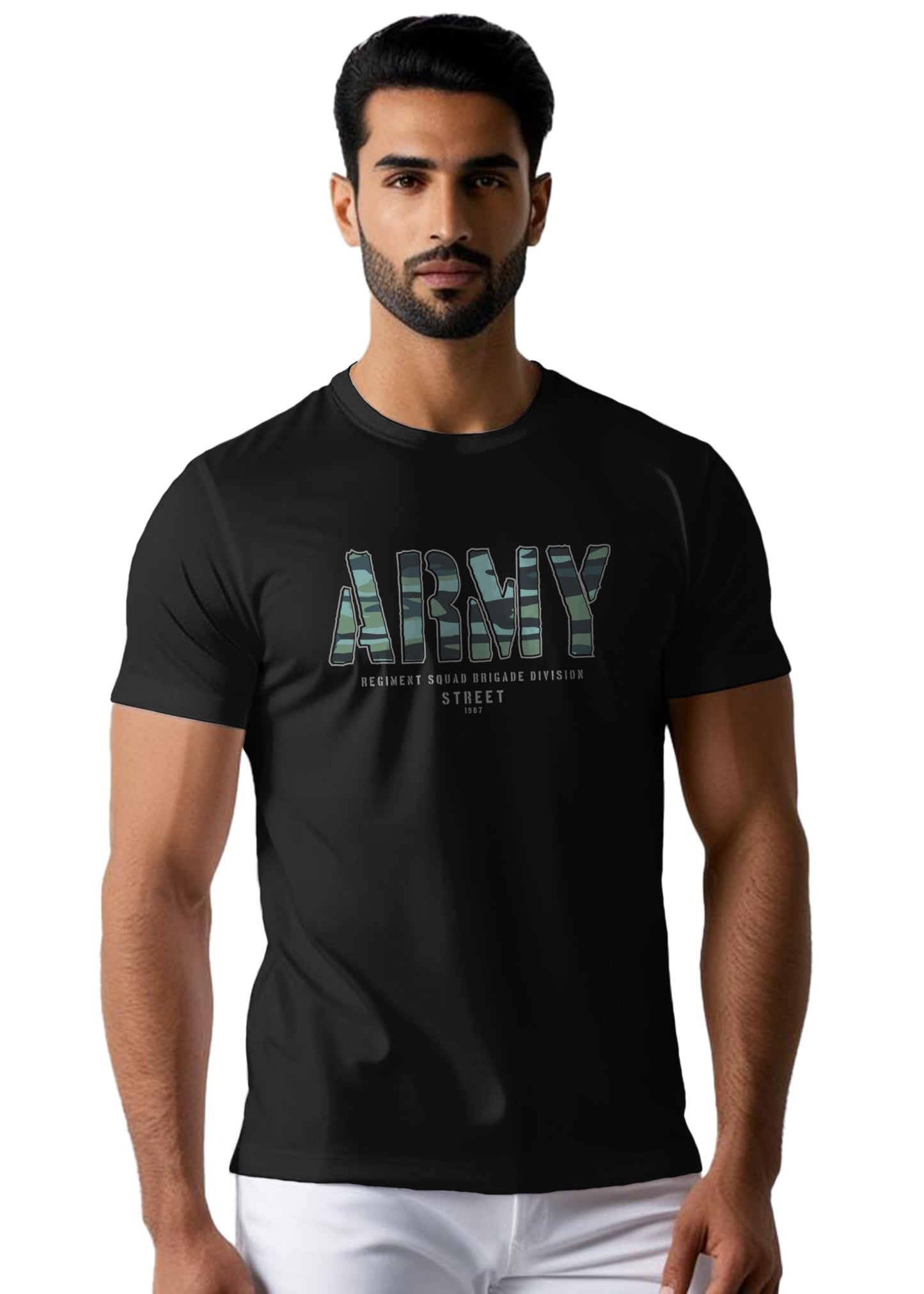 Peppyzone Mens Regular Fit T-Shirt (PZ-Army433_Black