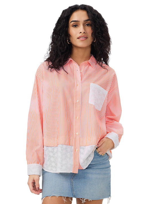 The Souled Store Oversized Stripe Shirt: Poppy Women and Girls Long Sleeves Collared Neck Button Front Cotton Boyfriend Shirts