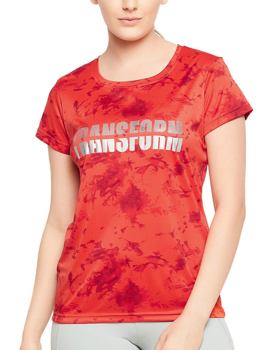 Clovia Womens Comfort-Fit Active Text Print T-Shirt with Reflective Sticker (AT0179P04_Red_XXL)